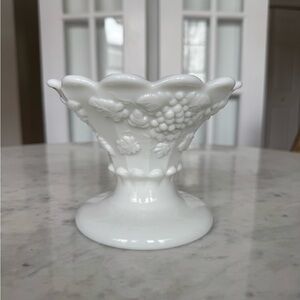 Vintage Grape Motif Milk Glass Footed Bowl